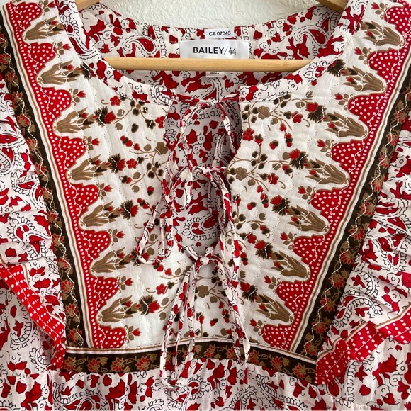 Bailey 44 Anthropologie Top L Quilted Patchwork Block Print Floral Puff Sleeve - Picture 4 of 16